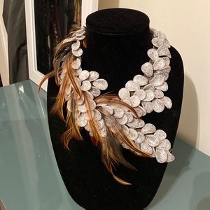 Handmade Glass and Feather Asymmetrical Statement Necklace